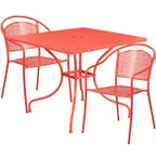 image of Flash Furniture CO-35SQ-03CHR2-RED-GG 35 Square Patio Table Set, Coral Red, 300 lb, Steel, Powder Coat Finish