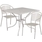 image of Flash Furniture CO-35SQ-03CHR2-SIL-GG 35 Square Patio Table Set, 28 Height, 2 Stacking Arm Chairs, Steel, Powder Coat Finish, Light Gray