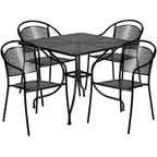 image of Flash Furniture CO-35SQ-03CHR4-BK-GG 35 Square Patio Table Set, Black, 4 Stacking Chairs, 300 lbs Capacity