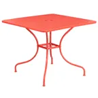 image of Flash Furniture CO-6-RED-GG 35.5 Square Patio Table, Steel, Coral, 1.75 Umbrella Hole