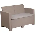 image of Flash Furniture DAD-SF2-2-GG Outdoor Loveseat, 47"W x 27"D x 30"H, Charcoal Faux Rattan, Gray Cushions