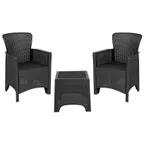 image of Flash Furniture DAD-SF3-2P-SET-GG 3-Piece Outdoor Patio Seating Set, Dark Gray Faux Rattan, 2 Chairs 15" Square Side Table
