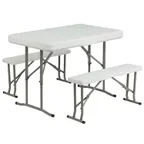 image of Flash Furniture DAD-YCZ-103-GG 41" Rectangular Folding Table & Benches, 330 lb Table Capacity, Gray Powder Coated Metal, Granite White Plastic Top