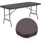 image of Flash Furniture DAD-YCZ-172-GG Folding Table, 67-1/2"W x 32-1/2"D x 28-3/4"H, Brown Plastic Rattan Edge, 330 lbs, Rectangular, Indoor/Outdoor