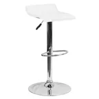 image of Flash Furniture DS-801-CONT-WH-GG White Swivel Bar Stool, Adjustable Height, Upholstered Low Back, Chrome Base, 17-5/8" Dia.