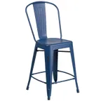 image of Flash Furniture ET-3534-24-AB-GG Antique Blue Galvanized Steel Counter Height Outdoor Bar Stool, 500 lb.