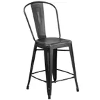 image of Flash Furniture ET-3534-24-BK-GG Counter Height Bar Stool, 500 lb. Capacity, Black Galvanized Steel, Curved Back, Armless