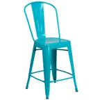 image of Flash Furniture ET-3534-24-CB-GG Counter Height Bar Stool, 500 lb, Crystal Teal/Blue, Galvanized Steel, Powder Coat Finish