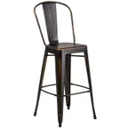 image of Flash Furniture ET-3534-30-COP-GG Copper Bar Stool, 500 lb. Capacity, Metal Seat & Back, Armless, Cut Out Back Style