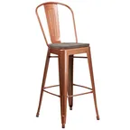 image of Flash Furniture ET-3534-30-POC-WD-GG Copper Bar Stool, 500 lb. Capacity, Galvanized Steel, Distressed Powder Coat Finish