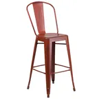 image of Flash Furniture ET-3534-30-RD-GG Commercial Outdoor Bar Stool, 500 lb, Kelly Red, Galvanized Steel, Distressed Finish
