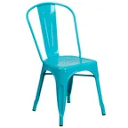 image of Flash Furniture ET-3534-CB-GG Stackable Outdoor Chair, 500 lbs, Teal/Blue Metal, Slat Back, Stacks 8 High