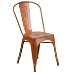 image of Flash Furniture ET-3534-OR-GG Stackable Outdoor Chair, Orange Metal, 500 lbs, Slat Back, Powder-Coat, 8‑High