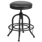 image of Flash Furniture ET-BR542-224-GG 24" Swivel Bar Stool, Backless, Upholstered Black LeatherSoft Seat, Metal Frame with Black Powder Coat Finish