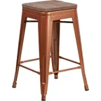 image of Flash Furniture ET-BT3503-24-POC-WD-GG Copper Backless Bar Stool, 500 lb. Weight Capacity, Counter Height, Textured Wood Seat