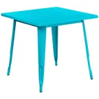 image of Flash Furniture ET-CT002-1-CB-GG Square Dining Table, 31.5Wx31.5D, Galvanized Steel, Crystal Blue/Teal