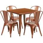 image of Flash Furniture ET-CT002-4-30-POC-GG 31x31 Square Table Set with 4 Chairs, Copper Finish, Galvanized Steel