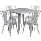 image of Flash Furniture ET-CT002-4-30-SIL-GG 31 Square Table Set with 4 Chairs, Silver Finish, Galvanized Steel