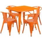 image of Flash Furniture ET-CT002-4-70-OR-GG 31x31 Square Table Set, Orange, 29H, 4 Chairs, Galvanized Steel, Powder Coat Finish