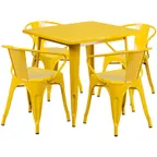 image of Flash Furniture ET-CT002-4-70-YL-GG 31x31 Square Table Set, 29 Height, 4 Chairs, Yellow, Galvanized Steel, Powder Coat Finish