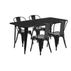 image of Flash Furniture ET-CT005-4-30-BK-GG 63" Rectangular Outdoor Table Set with 4 Chairs, Black Powder Coat Finish, Galvanized Steel
