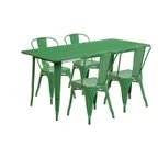 image of Flash Furniture ET-CT005-4-30-GN-GG 63" Rectangular Green Outdoor Table Set with 4 Chairs