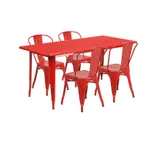 image of Flash Furniture ET-CT005-4-30-RED-GG 63" Rectangular Table Set, Red, 29"H, 4 Chairs, Galvanized Steel, Powder Coat Finish