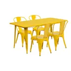 image of Flash Furniture ET-CT005-4-30-YL-GG 63" Rectangular Table Set, 4 Chairs, Yellow, Powder Coat Finish, Galvanized Steel