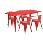 image of Flash Furniture ET-CT005-4-70-RED-GG 63" Rectangular Table Set with 4 Chairs, Red Powder Coat Finish, Galvanized Steel