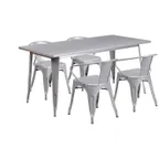 image of Flash Furniture ET-CT005-4-70-SIL-GG 63" Rectangular Table Set, 29"H, Silver, 4 Chairs, Galvanized Steel