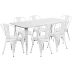 image of Flash Furniture ET-CT005-6-30-WH-GG 63" Rectangular Outdoor Table Set with 6 Chairs, White Powder Coat Finish
