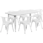 image of Flash Furniture ET-CT005-6-70-WH-GG 63" Rectangular White Patio Table Set with 6 Chairs, Galvanized Steel, Powder Coat Finish