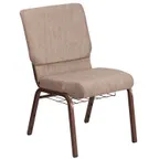 image of Flash Furniture FD-CH02185-CV-BGE1-BAS-GG Hercules Series Stacking Church Chair, 800 lb, Upholstered Back & Seat, Fabric, Copper Vein Finish, Book Pouch