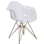 image of Flash Furniture FH-132-CPC1-GG Allure Series Arm Chair, Gold Frame, Polycarbonate, Contour Design, Waterfall Seat