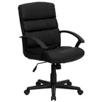 image of Flash Furniture GO-1004-BK-LEA-GG Chair, Black Leather, 250 lb, Height 37‑41¼ in, Lumbar, Nylon Arms, Casters