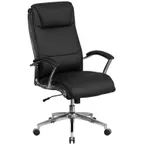 image of Flash Furniture GO-2192-BK-GG Chair, Black LeatherSoft, 44-47" Height, 250 lb, Headrest, Chrome Trim, Casters