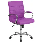 image of Flash Furniture GO-2240-PUR-GG Swivel Chair, 37-40" Height, 250 lb, Vinyl Quilted, Purple, Tilt, Casters