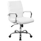 image of Flash Furniture GO-2286M-WH-GG Swivel Chair White LeatherSoft 37‑40.75″ 250 lb Lumbar Tilt Arms Chrome Casters