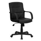 image of Flash Furniture GO-228S-BK-LEA-GG Swivel Task Chair, Height Adj, 250 lbs, Black Leather, Tilt Lock, Casters