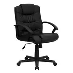 image of Flash Furniture GO-937M-BK-LEA-GG Task Chair, Black Leather, 37"-40-3/4" Height, 250 lb, Nylon Arms, Casters