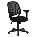 image of Flash Furniture GO-WY-05-A-GG Y-Go Swivel Chair, 34-38" Height, 250 lb, Mesh Back, Base with Casters, Arms