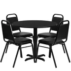 image of Flash Furniture HDBF1001-GG 36" Round Table & 4 Banquet Chairs Set, Black Finish, 500 lb Capacity