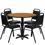 image of Flash Furniture HDBF1003-GG 36" Round Table & 4 Banquet Chairs Set, 500 lb Capacity, Black Finish