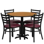 image of Flash Furniture HDBF1007-GG 36" Round Table & 4 Chair Set, Black T-Mold Edge, Burgundy Vinyl