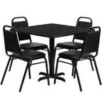 image of Flash Furniture HDBF1009-GG 36x36 Table & 4 Banquet Chairs Set, Black Finish, 500 lb Capacity