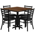 image of Flash Furniture HDBF1016-GG 36x36 Table & 4 Chair Set, Black/Walnut, MDF/Metal, Commercial Use