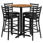 image of Flash Furniture HDBF1023-GG 30" Round Table & 4 Bar Stool Set, Black T-Mold Edge, MDF Top, Cast Iron Base