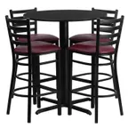 image of Flash Furniture HDBF1025-GG 30" Round Table & 4 Bar Stool Set, Black Laminate, Burgundy Vinyl, 42"H