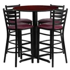image of Flash Furniture HDBF1026-GG 30" Round Table & 4 Bar Stool Set, Mahogany Finish, Burgundy Vinyl