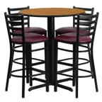 image of Flash Furniture HDBF1027-GG 30" Round Table & 4 Bar Stool Set, Black T-Mold Edge, Burgundy Vinyl